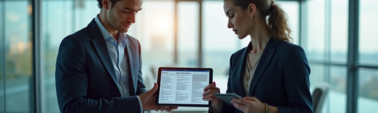 Legal professionals collaborating on contract documents